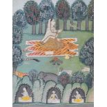 A female worshipper seated on a tiger skin, Rajasthan, India, 19th century, opaque pigments on