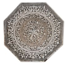 A small repousse work silver dish, Kandy, Sri Lanka, late 19th century, of octagonal form, with