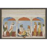 Maharaja Gulab Singh of Kashmir conversing with his son Raja Ranbir Singh in a palace pavilion,