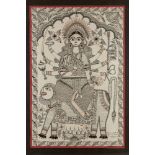 A Madhudbani painting of Durga, Ranti, Mithila region, India, 20th century, ink on paper