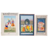 Three paintings depicting Krishna, Rajasthan, India, late 19th century, opaque pigments on paper