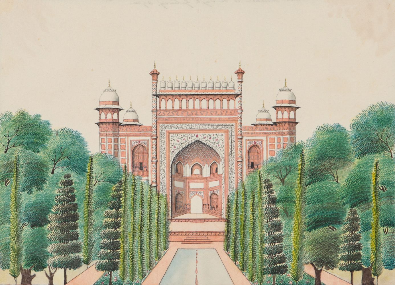 The Front Entrance to the Tajh Gateway Agra, Agra School, India, circa 1850, ink and opaque pigments - Image 2 of 2