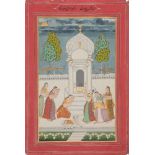 An illustration to a Ragamala series: Bhairavi Ragini, Ladies worshipping at a Shiva shrine with