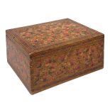 A Kashmiri lacquered papier mache wood box, India, 19th century, of rectangular deep form, densely