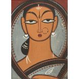 Jamini Roy (Indian, 1887-1972), Untitled, Woman in Grey, tempera on paper laid on board, signed in