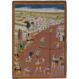 A large scene of a ruler being entertained, Rajasthan, India, circa 1830, opaque pigments heightened