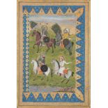 A hunt scene, probably Kashmir, India, 19th century, opaque pigments heightened with gold on