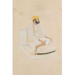 Portrait of a seated man with a sword, Delhi, circa 1840, opaque watercolour on paper, dressed in