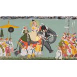 A Maharaja in a processional scene, Jodhpur, Marwar, North India, circa 1810, opaque pigments