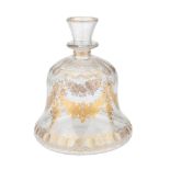 A Mughal gilt-decorated cut glass huqqa base, India, early 19th century, of bell-shaped form, the