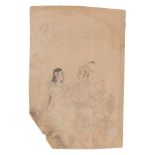 A drawing of a Prince and courtesan, Kishangarh, India, circa 1820, ink on paper, the couple shown