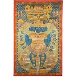 A pitchwai of Lord Brahma, India, 20th century, opaque pigments on cloth, depicted as the Lord of