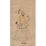 A standing courtier, Bikaner school, India, circa 1690, ink and opaque pigments on paper, depicted