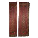 Two Kashmiri painted wood door panels, India, mid-19th century, decorated with floral displays in