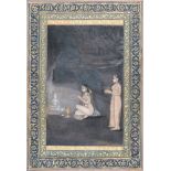 A Mughal night scene with lady and attendant at a Siva lingam shrine, double-sided leaf from the