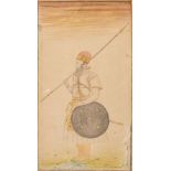 A portrait of a guardsman with spear, shield and sword, Lucknow, circa 1800, opaque pigments on