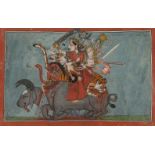 Two depictions of Durga, Rajasthan, India, 19th century, opaque pigments on paper, heightened with