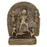 A large brass shrine with Durga and figures, possibly Kerala, India, late 19th century, on a