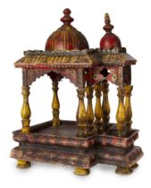 A painted and gilded wooden model of a howdah, India, 19th century, on bracket feet, the rectangular