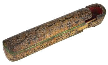 A lacquered papier mache qalamdan with calligraphy, Kashmir, India, circa 1800, with rounded ends,