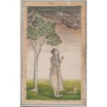 A standing lady, Faizabad, India, late 18th century, opaque pigments heightened with gold on