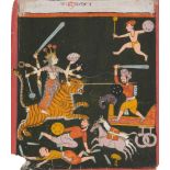 The Goddess Durga in battle, Rajasthan, India, 19th century, opaque pigments on paper heightened