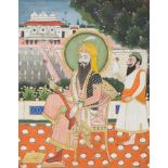 A portrait of Maharaja Ranjit Singh on a terrace, Sikh school, North India, circa 1850, opaque