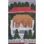 Maharana Sangram Singh (r.1710-34) receiving visitors in a lush garden, Mewar, Central India,