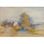 John Coulson Sammons, British 1818-c.1878- Cottage by a river; watercolour heightened with white,