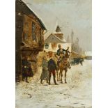 European School, mid/late-19th century- Soldiers in a snowy scene; oil on albumen print laid down on