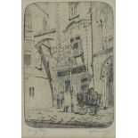 Eastern European School, early-20th century- Street scene; etching, signed and inscribed in