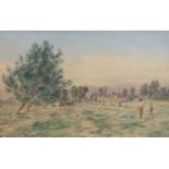 Claude Hayes RI ROI RSW, Irish 1852-1922- Clearing the field; watercolour, signed and dated '97