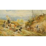 Follower of Myles Birket Foster, RWS, British 1825-1899- Landscapes with families on a hillside with