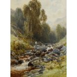 James Jackson Curnock RCA, British 1839-1891- Fisherman in a rocky mountain stream; watercolour,