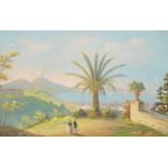 Neapolitan School, 19th century- View of Naples with Vesuvius; gouache on paper laid down on card,