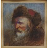 European School, 19th century- Portrait of a man wearing a hat; watercolour, 8.2 x 7.8 cm Please