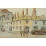 William Holt Yates Titcomb, British 1859-1930- Houses on an old street corner; charcoal and