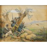 After Victor Adam, French 1801-1867- Poachers; collages with hand-coloured lithographs, ea. signed