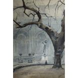 Maude Parker, British 1888-1965- London scene with a public statue; watercolour, signed, 50 x 35