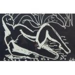 Edward Wolfe RA, British/South African 1897-1982- Reclining female nude; woodcut, signed within