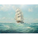 Roland Davies, British 1904-1993- Clipper ship; oil on canvas, signed and dated '72 lower left, 71 x