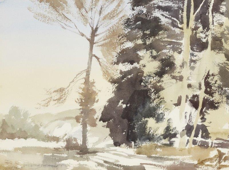Roy Petley, British b.1950- Landscape with trees; watercolour on paper, signed lower left 'Roy