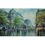 Roland Davies, British 1904-1993- A Corner of the Boulevard Italiens; oil on canvas, signed lower