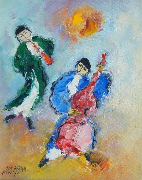 Ben Avram, Indian/Israeli b.1941- Two musicians; oil on canvasboard, signed lower left, signed and