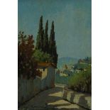 Italian School, mid-20th century- View of Florence; oil on board, signed indistinctly lower left, 19