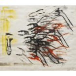 French School, mid-late 20th century- Untitled/pliers,1962; hand-coloured monoprint, signed and