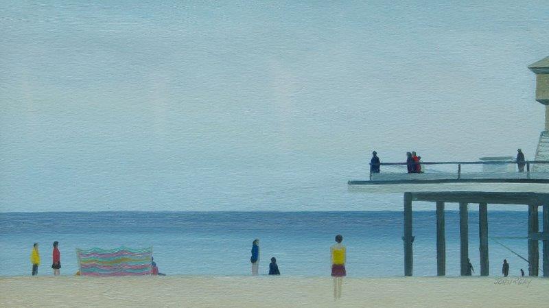 John Reay, British 1947-2011- The Pier; gouache, signed lower right, 15.5 x 25 cm (ARR) Please refer