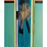 British School, late 20th century- Untitled figure with vertical borders; oil on canvas, diptych,