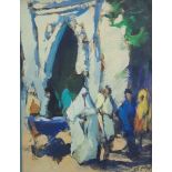 European School, late-20th century- Market scene from Morocco, 1995; oil on paper, signed and