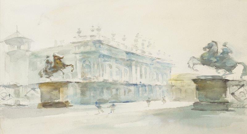 Israeli School, mid-late 20th century- View of a palace; watercolour, signed, 25.5 x 38 cm, (